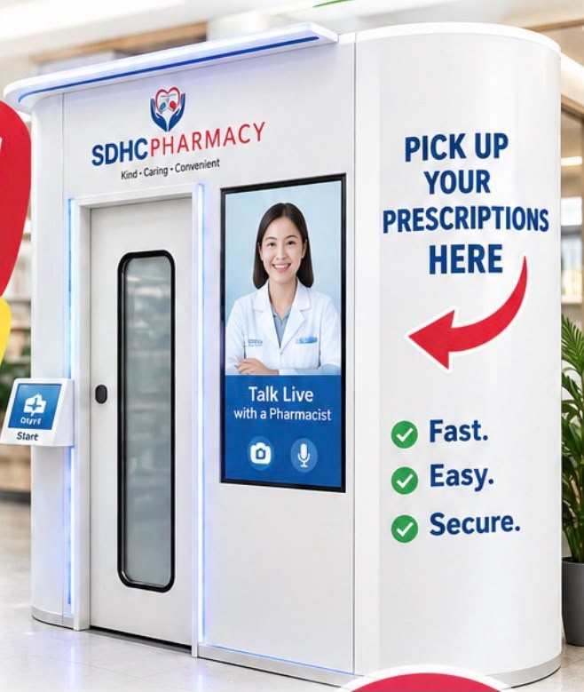 SDHC Telepharmacy Pod for quick prescription pickup at Fubonn Shopping Center in Portland